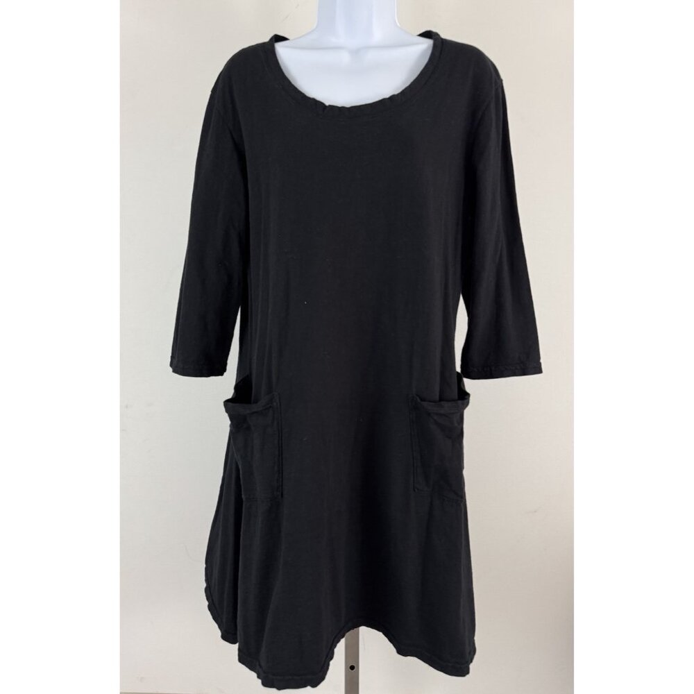 FRESH PRODUCE Black Cotton 3/4 Sleeve T-Shirt Dress Wave Hem Sz M